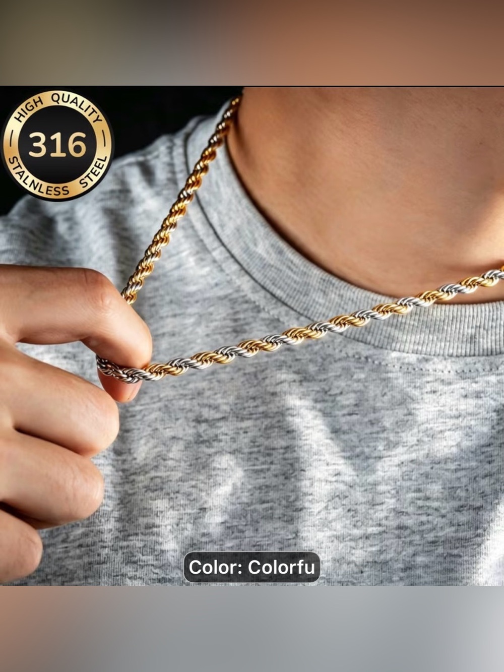Men's Two-Tone Rope Chain Necklace - Gold & Silver